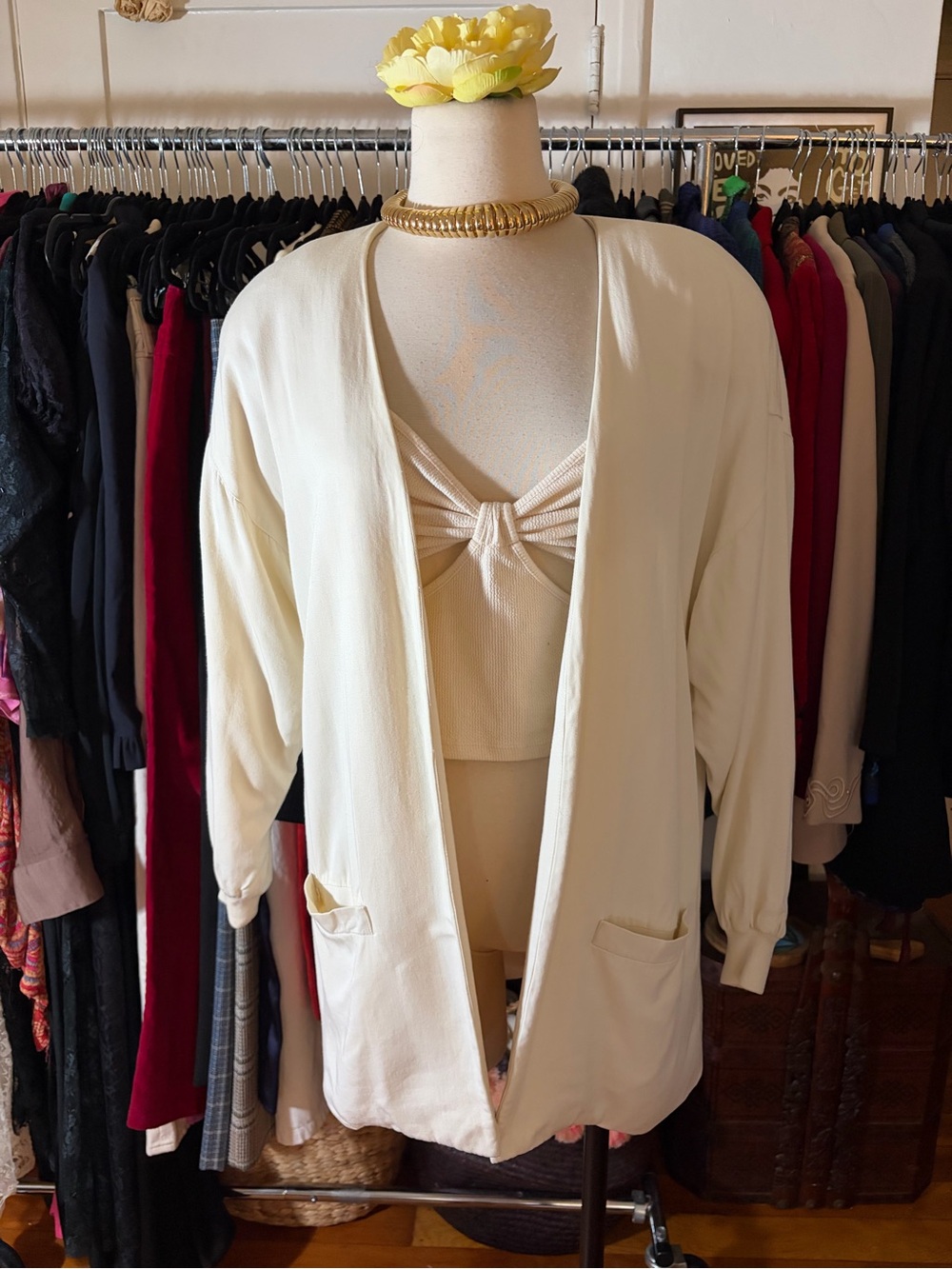 Vintage VH Made in USA Cream Open Front Cardigan Pocket Sweater - Size 10